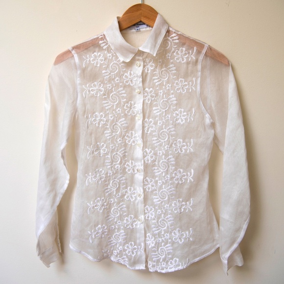 Anne Fontaine Tops - Anne Fontaine sheer white long sleeved blouse